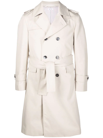 Thom Browne Belted Trench Coat In Beige