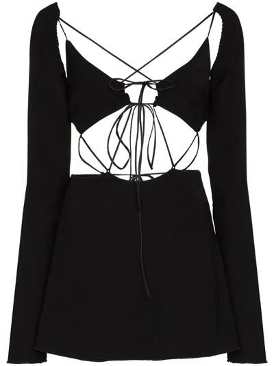 Danielle Guizio Flore Tie-fastening Cutout Minidress In Black
