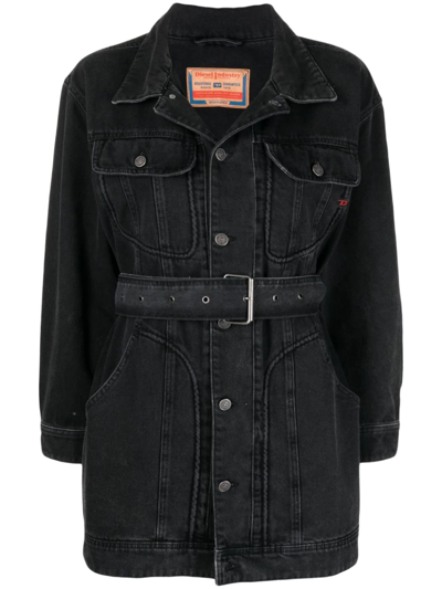 Diesel Belted-waist Denim Jacket In Black