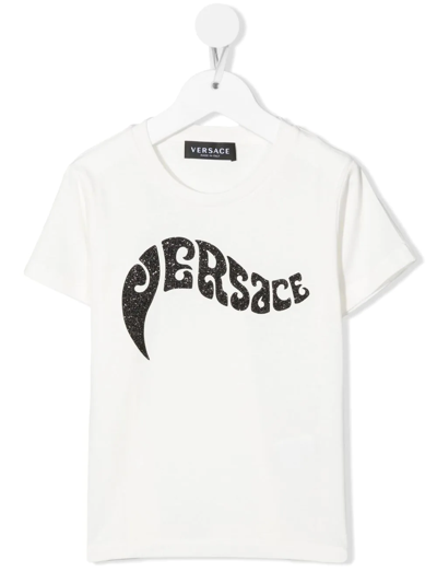 Versace Kids' Stylized Logo-print T-shirt In White