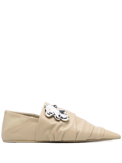 Jil Sander Logo-plaque Ballerina Shoes In Neutrals
