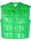 Bottega Veneta Shiny Leather Padded Vest In Green