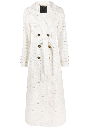 Philipp Plein Long Sangallo Leather Trench Coat In White