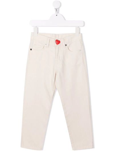 N°21 Teen Heart Button Straight-leg Trousers In Beige