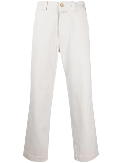 Closed High-waist Straight Leg Trousers In White,grey