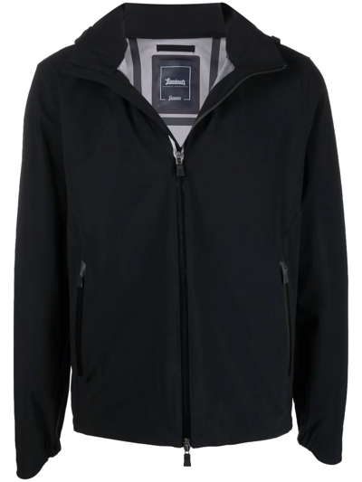 Herno Hooded Lightweight Zip-up Jacket In Black