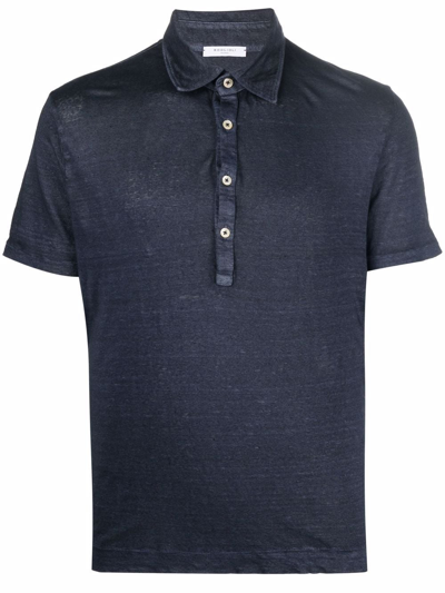 Boglioli Linen Short-sleeve Polo Shirt In Blue