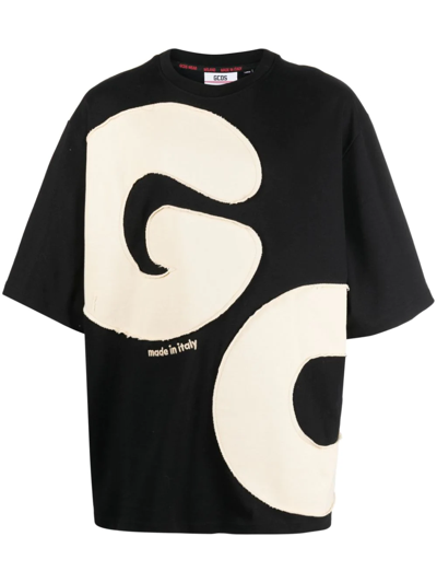 Gcds Man Black Oversized T-shirt With Andy Maxi Logo