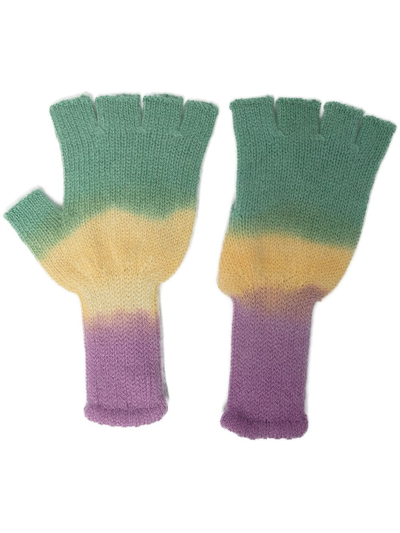 The Elder Statesman Hot Dip-dye Cashmere Fingerless Gloves In Green