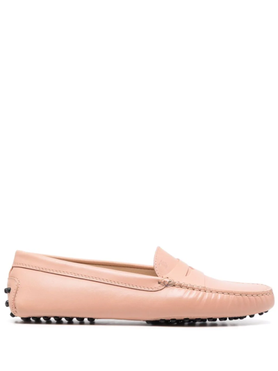 Tod's Gommini Moccasin In Leather With Chain In Pink