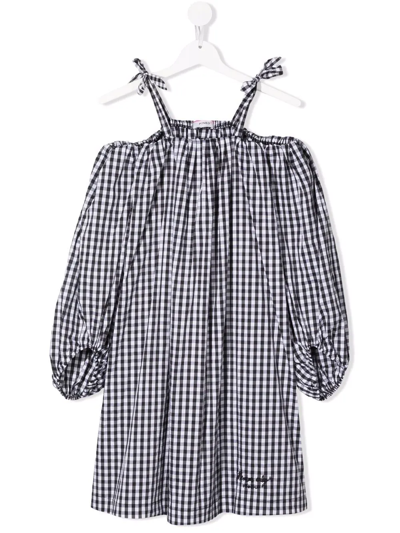 Pinko Kids' Check Cold-shoulder Dress In Black