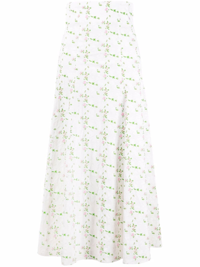 Philosophy Di Lorenzo Serafini Floral-print Cotton-jacquard Midi Skirt In Bianco
