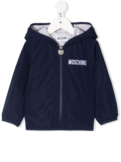 Moschino Babies' Teddy-print Hooded Jacket In Blue