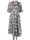 Adam Lippes Short Sleeve Asymmetrical Print Poplin Dress In Llika