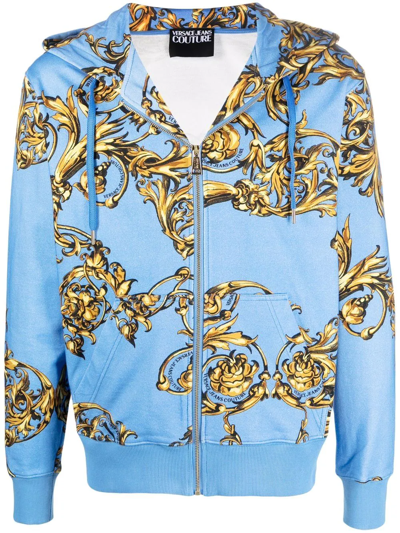Versace Jeans Couture Regalia Baroque Zip-up Hoodie In Light Blue