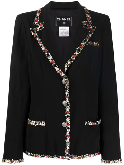 Pre-owned Chanel 2005 Sequinned-trim Single-breasted Blazer In Black