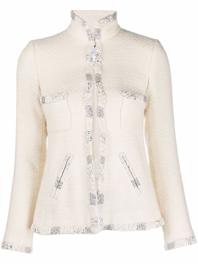 Pre-owned Chanel 2010 Tweed Single-breasted Jacket In White