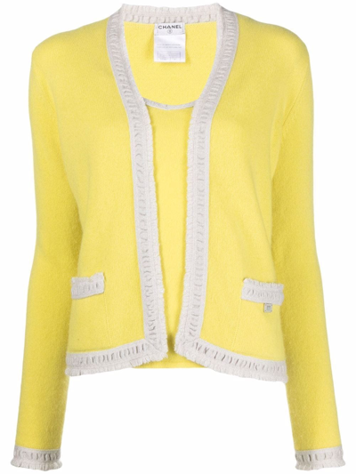 Pre-owned Chanel 2003 Layered Knitted Cashmere Cardigan In Yellow