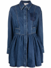 Alexander Mcqueen Pleated Denim Shirt Minidress In Blue