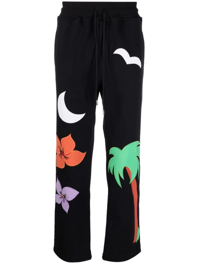Just Don Embroidered Straight Track Pants In Black