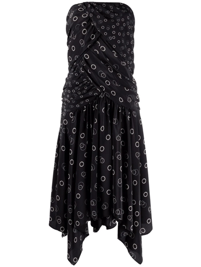 Isabel Marant Calliope Strapless Ruched Printed Silk Midi Dress In Black