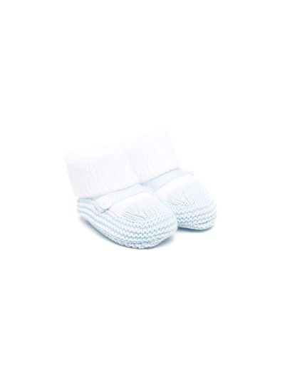 Little Bear Babies' Knitted Cotton Slippers In Blue