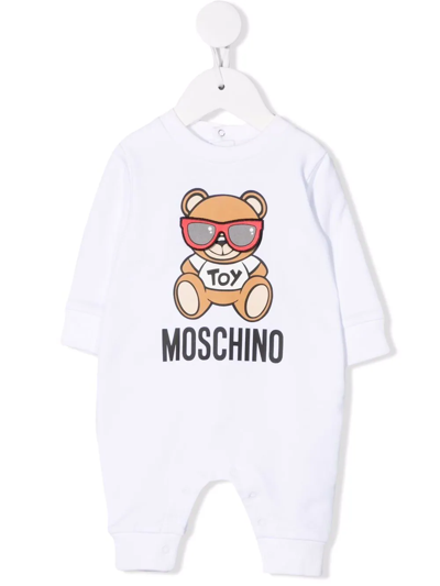 Moschino Babies' Long-sleeve Teddy-print Romper In White