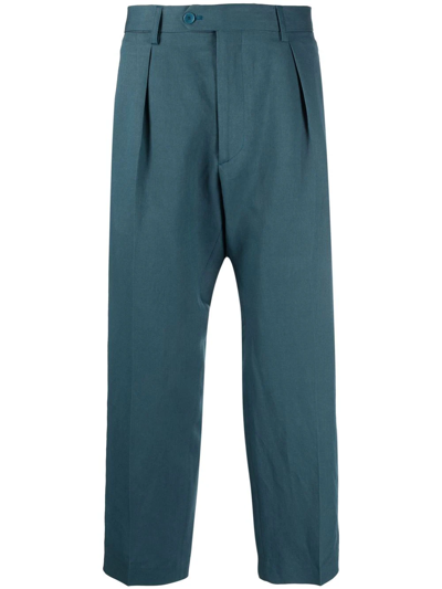 Etro Side-stripe Cropped Trousers In Teal