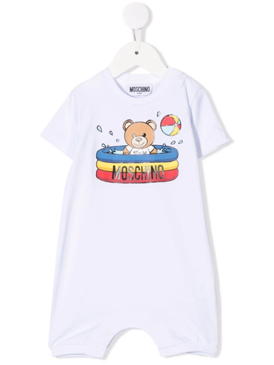 Moschino Babies' 图案印花连体衣 In White