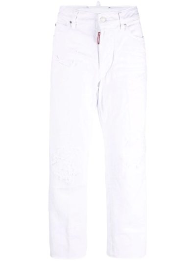 Dsquared2 White Distressed Straight Jeans
