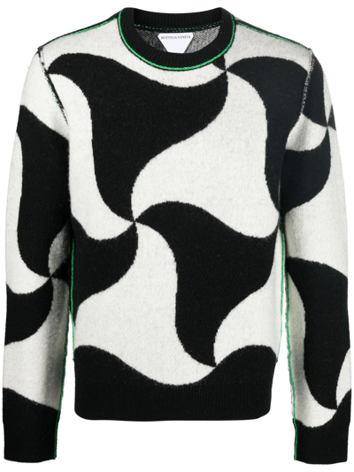 Bottega Veneta Abstract-print Knitted Jumper In Black
