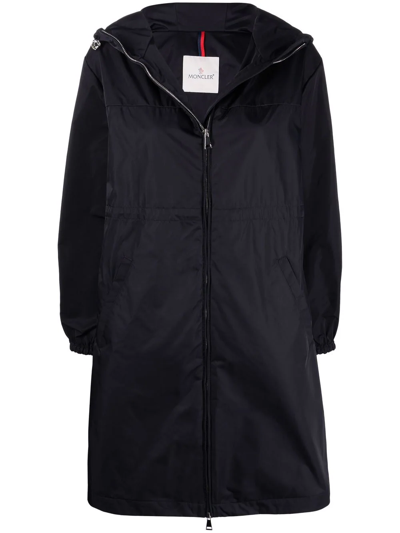 Moncler Hooded Zip-up Raincoat In Blue