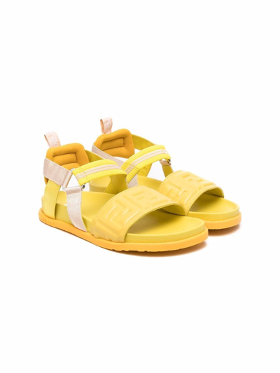Fendi Kids' Logo-patch Sandals In Yellow
