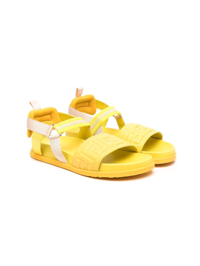 Fendi Teen Logo-embossed Sandals In Yellow