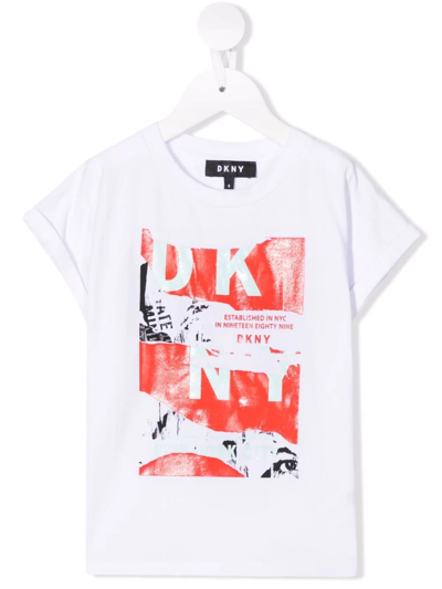 Dkny Kids' Logo-print Short-sleeve T-shirt In White