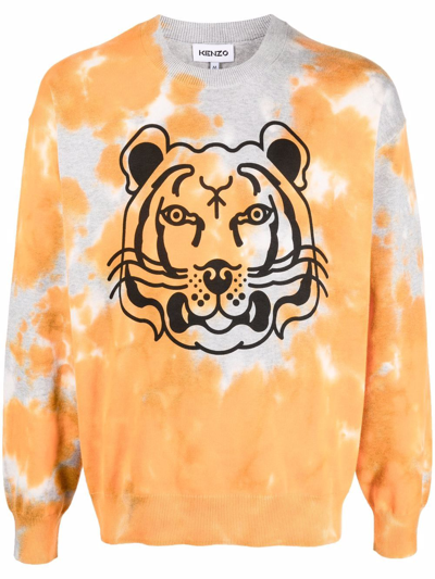 Kenzo Cotton Sweater With Tie-dye Print In Orange