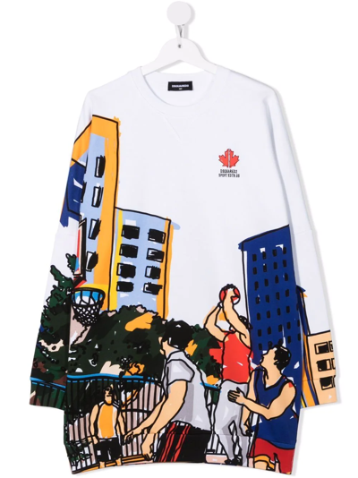 Dsquared2 Teen Graphic-print Sweatshirt Dress In White