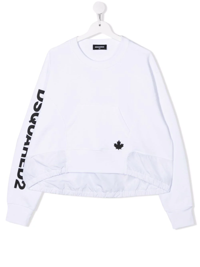 Dsquared2 Kids' Logo-print Sleeve Sweatshirt In White