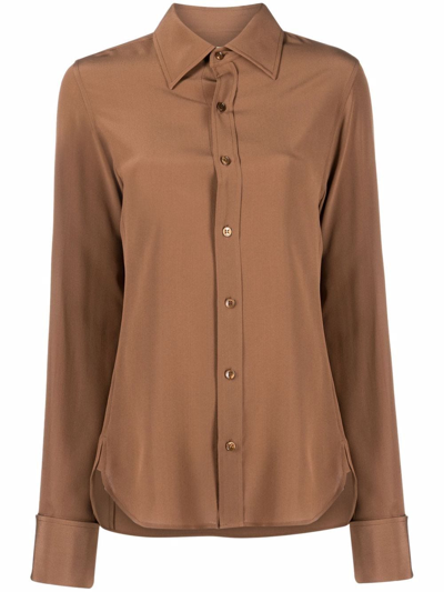 Saint Laurent Button-down Chemise Silk Top In Pink