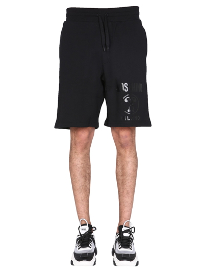 Moschino Double Question Mark Track Shorts In Black