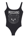 Moschino One Piece Swimsuit With Teddy Strass In Black