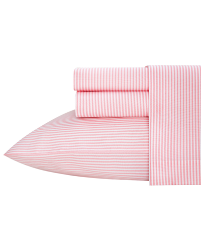 Poppy & Fritz 4 Piece Oxford Stripe Percale Sheet Set, Queen In Pink
