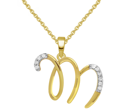 Macy's Diamond Fancy Initial 18" Pendant Necklace (1/10 Ct. T.w.) In 14k Gold-plated Sterling Silver In Yellow