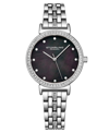 STUHRLING WOMEN'S SILVER-TONE LINK BRACELET WITH CRYSTALS STUDDED STRIP WATCH 33MM