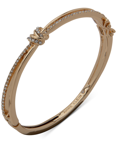 Anne Klein Gold-tone Pave Knot Bangle Bracelet In Crystal