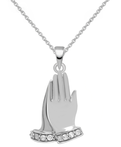 Macy's Diamond Praying Hands 18" Pendant Necklace (1/10 Ct. T.w.) In Sterling Silver