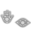 Macy's Diamond Hamsa Hand & Evil Eye Mismatch Stud Earrings (1/10 Ct. T.w.) In Sterling Silver In Sterling Silver