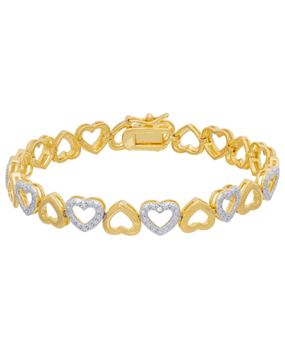 Macy's Diamond Accent Open Heart Link Bracelet In Gold