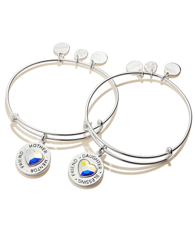 Alex And Ani Mother Daughter Charm Bangles Set Of 2 In Silver