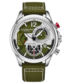 STUHRLING MEN'S CHRONOGRAPH GREEN GENUINE FABRIC COVERED LEATHER STRAP WATCH 45MM